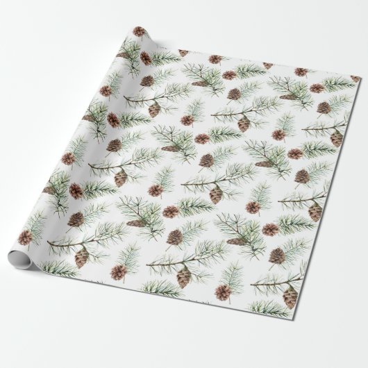 Papier Cadeau Rustique hiver Pinecone Branches Cadeau (Déroulé)