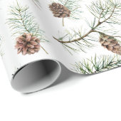Papier Cadeau Rustique hiver Pinecone Branches Cadeau (Coin rond)