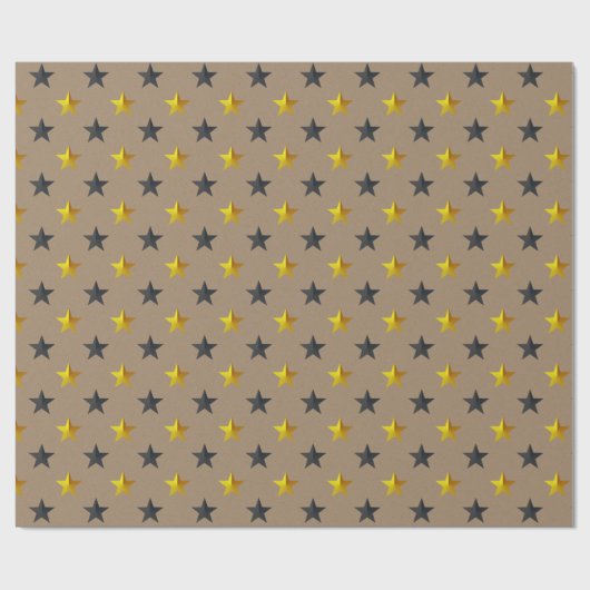 Papier Cadeau Rustique Kraft Black Gold Stars (Plat)