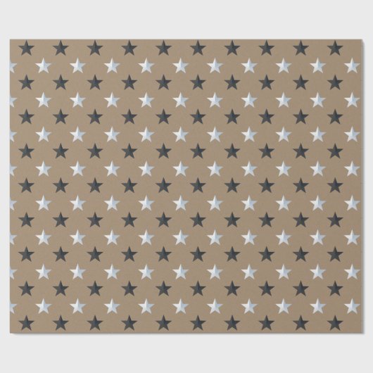 Papier Cadeau Rustique Kraft Black Silver Stars (Plat)
