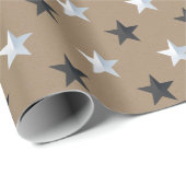 Papier Cadeau Rustique Kraft Black Silver Stars (Coin rond)