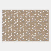 Papier Cadeau Rustique Kraft Blanc Feuille de tige verte (Devant)