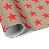 Papier Cadeau Rustique Kraft Bright Red Stars Envelopper le papi (Coin rond)