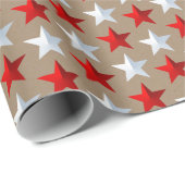Papier Cadeau Rustique Kraft Bright Red White Stars (Coin rond)