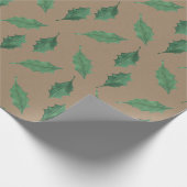 Papier Cadeau Rustique Kraft Christmas Green Holly Feuilles (Coin)