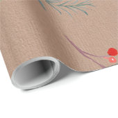 Papier Cadeau Rustique Kraft Couleur hiver Épinette & Berries Em (Coin rond)