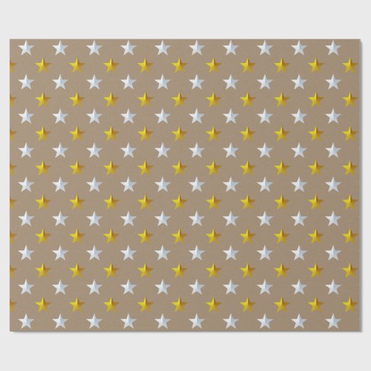 Papier Cadeau Rustique Kraft Gold Silver Stars (Plat)