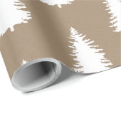 Papier Cadeau Rustique Kraft Gros bois blanc arbres de Noël (Coin rond)
