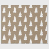 Papier Cadeau Rustique Kraft Gros bois blanc arbres de Noël (Plat)