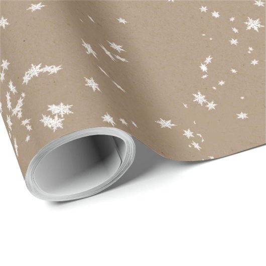 Papier Cadeau Rustique Kraft Hiver Blanc Falling Snowflakes Matt (Coin rond)