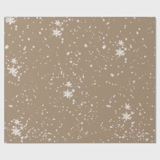 Papier Cadeau Rustique Kraft Hiver Blanc Falling Snowflakes Matt (Plat)