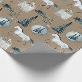 Papier Cadeau Rustique Kraft Hivernal Cheval Blanc & Épinette Bl (Coin)