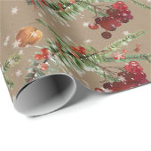 Papier Cadeau Rustique Kraft Holiday Highbush Canneberges & épin (Coin rond)