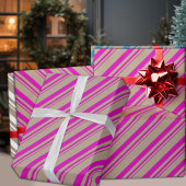 Papier Cadeau Rustique Kraft Hot Pink Stripes vacances