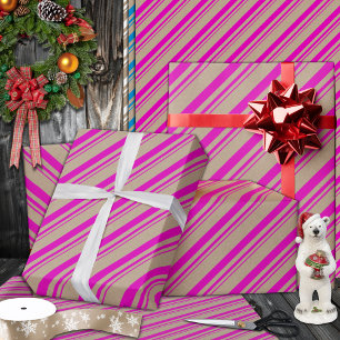 Papier Cadeau Rustique Kraft Hot Pink Stripes vacances