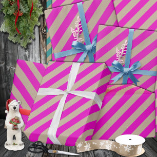 Papier Cadeau Rustique Kraft Hot rose Large bande vacances