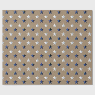 Papier Cadeau Rustique Kraft Navy Blue Silver Stars