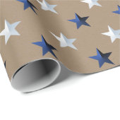 Papier Cadeau Rustique Kraft Navy Blue Silver Stars (Coin rond)
