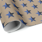 Papier Cadeau Rustique Kraft Navy Blue Stars Wrapper Papier (Coin rond)