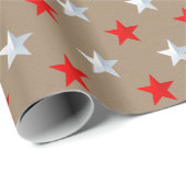 Papier Cadeau Rustique Kraft Red Silver Stars (Coin rond)