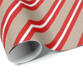 Papier Cadeau Rustique Kraft Rouge Blanc Vacances à grande bande (Coin rond)
