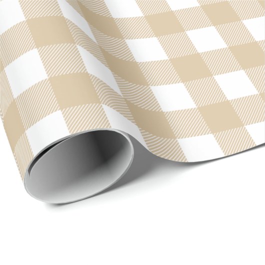 Papier Cadeau Rustique Kraft Tan et Buffalo blanc Plaid Noël (Coin rond)