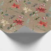 Papier Cadeau Rustique Kraft Tout Poinsettias Holly & Pine (Coin)