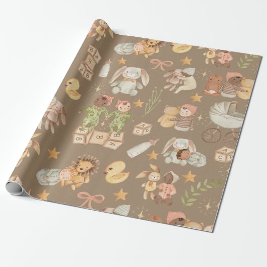 Papier Cadeau Rustique Kraft Toute Ethnicité Baby Grand Motif (Déroulé)