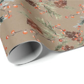 Papier Cadeau Rustique Kraft Toutes les épinettes d'hiver cônes  (Coin rond)