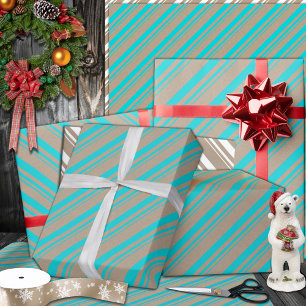 Papier Cadeau Rustique Kraft Turquoise Aqua Blue Stripes vacance