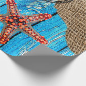 Papier Cadeau Rustique Nautique Bleu Burlap Starfish (Coin)