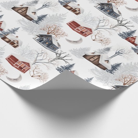 Papier Cadeau Rustique neige Noël Forêt d'hiver Cabine cadeau (Coin)