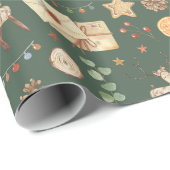 Papier Cadeau Rustique Noël Reindeer Aquarelle Festif (Coin rond)