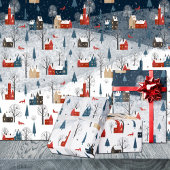 Papier Cadeau Rustique Nordic Winter Mountain Village Red Fox