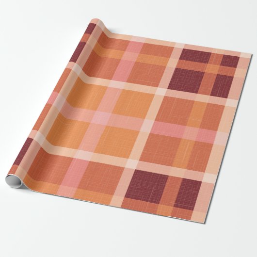 Papier Cadeau Rustique Orange Automne Plaid Tartan (Déroulé)