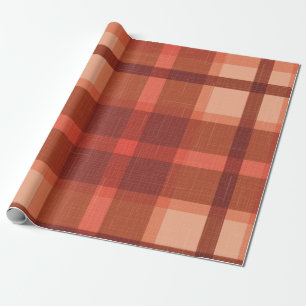 Papier Cadeau Rustique Orange Automne Plaid Tartan Enveloppement
