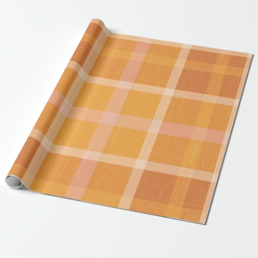 Papier Cadeau Rustique Orange Automne Plaid Tartan Enveloppement (Déroulé)