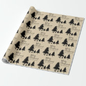 Papier Cadeau Rustique Personnalisé Brown Arbre Noir Joyeux Noël (Déroulé)