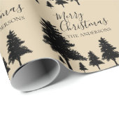 Papier Cadeau Rustique Personnalisé Brown Arbre Noir Joyeux Noël (Coin rond)