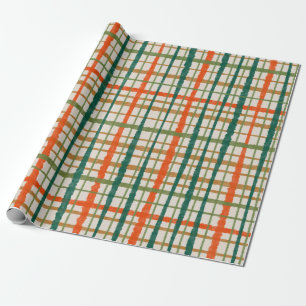 Papier Cadeau Rustique Retro Peint Noël Plaid Motif
