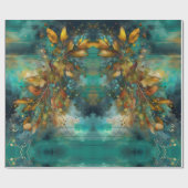 Papier Cadeau Rustique Turquoise automne Sprig feuille floral (Plat)