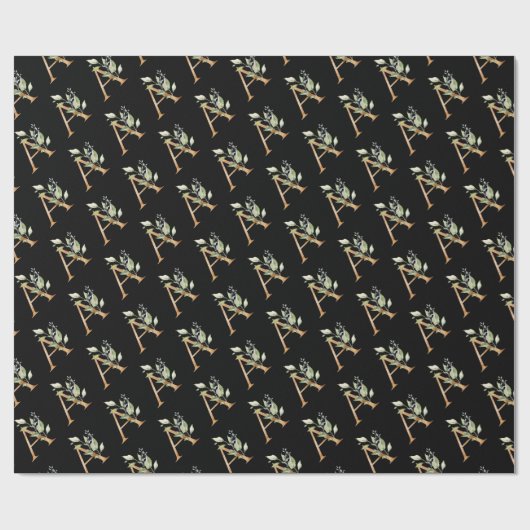 Papier Cadeau Rustique Un monogramme vert feuillage eucalyptus o (Plat)