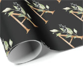 Papier Cadeau Rustique Un monogramme vert feuillage eucalyptus o (Coin rond)