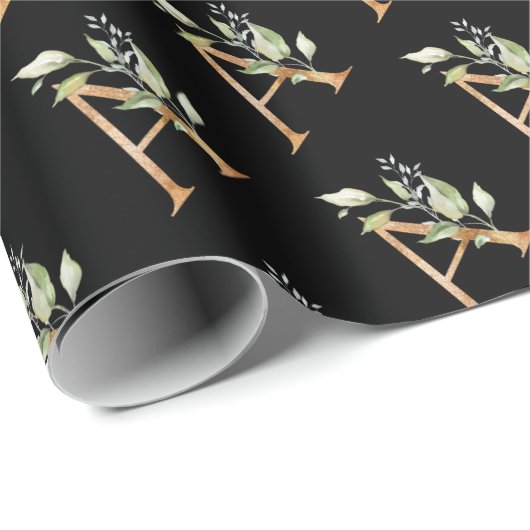 Papier Cadeau Rustique Un monogramme vert feuillage eucalyptus o (Coin rond)