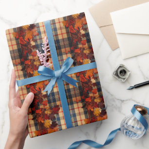 Papier Cadeau Rustique Vintage Automne Floral Plaid Cadeau