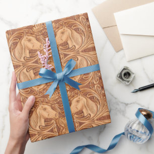 Papier Cadeau rustique western country cuir cheval équestre