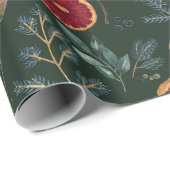 Papier Cadeau Rustique Woodsy Hunter Green Dried Botanical (Coin rond)