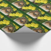 Papier Cadeau Sable Collie Et Fleurs Jaunes Chien (Coin)