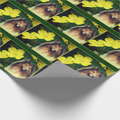 Papier Cadeau Sable Collie Et Fleurs Jaunes Personnalisé (Coin)