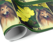 Papier Cadeau Sable Collie Et Fleurs Jaunes Personnalisé (Coin rond)